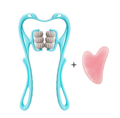6-Roller Manual Neck Massager - Deep Tissue Relief Tool with Natural Jade Scraper – Duvencioglu