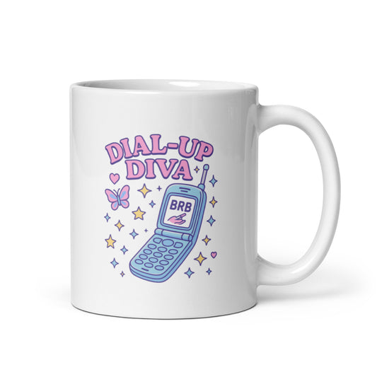 Y2K Nostalgia Mug – Dial-Up Diva Cell Phone Design – Funny 2000s Throwback Gift – Duvencioglu