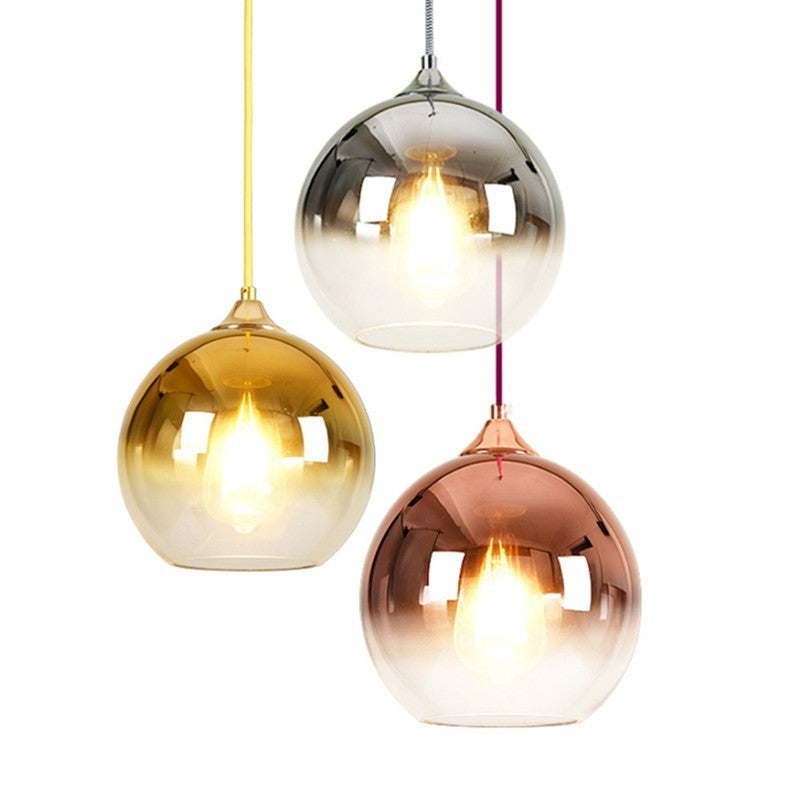 Gradient Glass Ball Chandelier – 15/20/25/30 cm LED Pendant (Gold, Rose Gold & Silver) – Duvencioglu