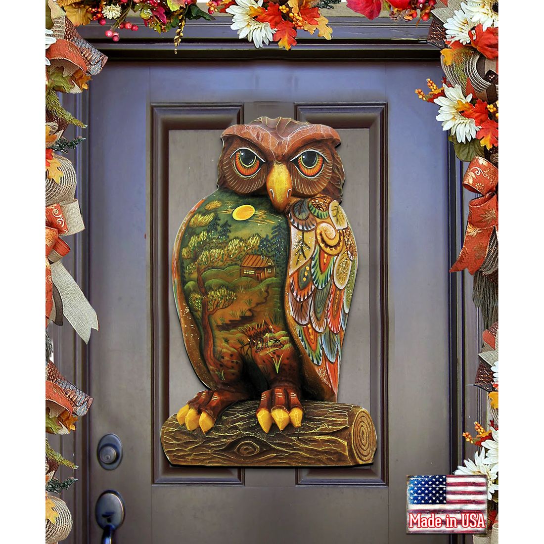 "Owl" Wooden Door Hanger - Thanksgiving & Halloween Decor by G. DeBrekht (Made in USA) – Duvencioglu
