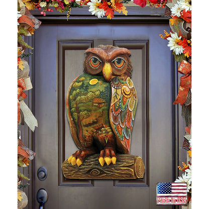 "Owl" Wooden Door Hanger - Thanksgiving & Halloween Decor by G. DeBrekht (Made in USA) – Duvencioglu
