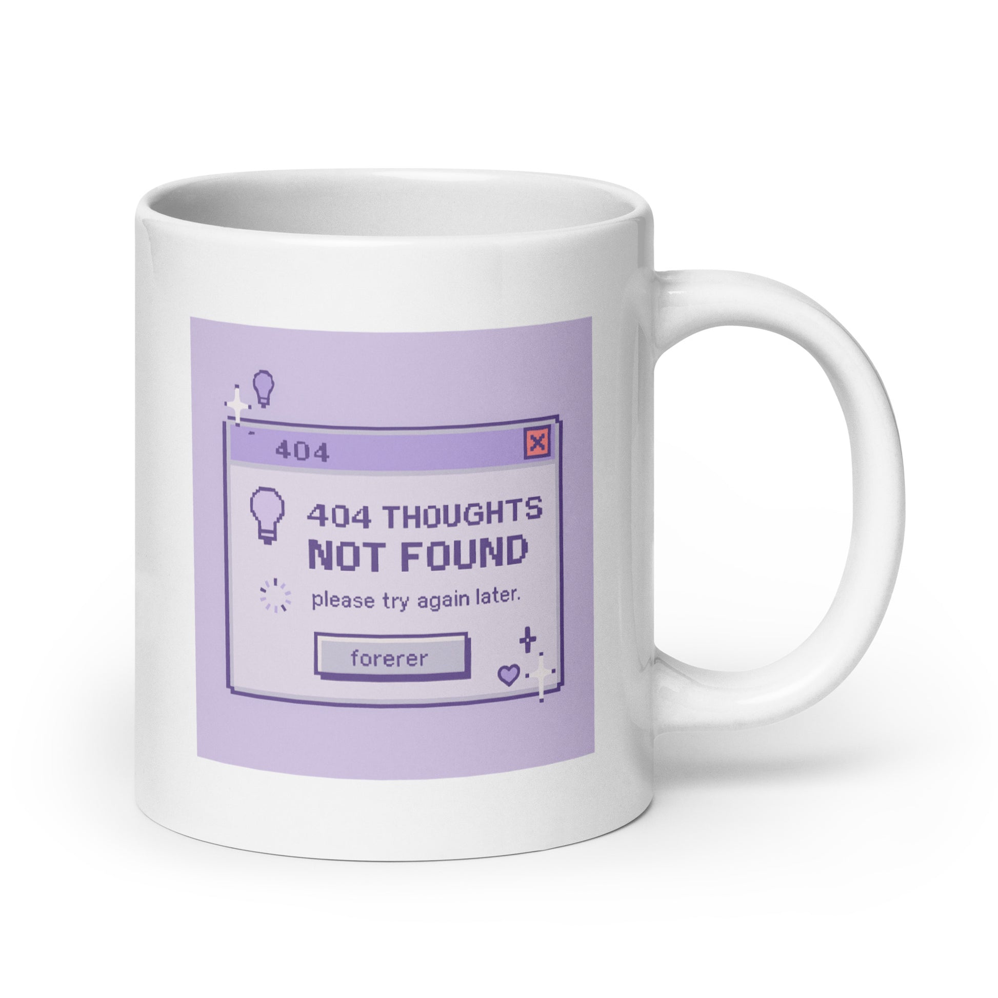 404 Thoughts Not Found Mug – Retro Computer Error Design – Glitchy Y2K Aesthetic – Funny Mental Lag Coffee Cup – Duvencioglu