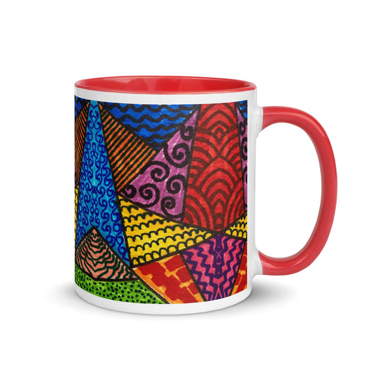 Color Patchwork Mug – Hand Drawn Abstract Pattern with Bright Geometric Shapes, Artistic Coffee Cup – Duvencioglu
