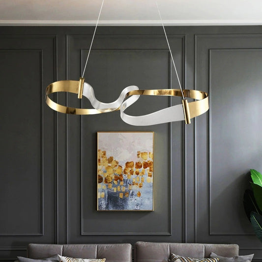 Light-Luxury Streamer LED Chandelier – 60 cm & 80 cm Iron Pendant – Duvencioglu