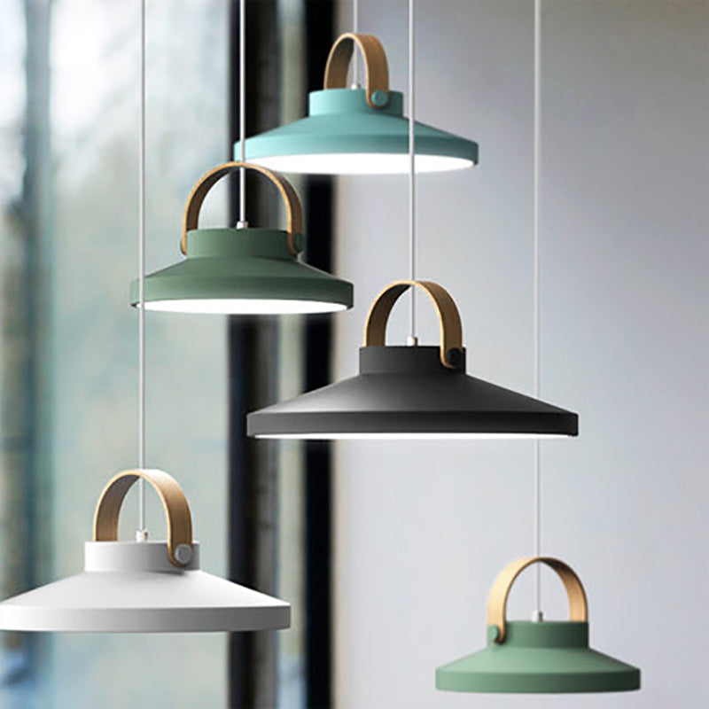 Nordic Macaron Wood Ring Chandelier – Single-Head Zinc Alloy Pendant – Duvencioglu