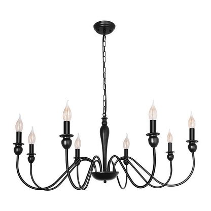 American Black Iron Candle-Style Chandelier – 6/8-Arm LED Dining Light – Duvencioglu