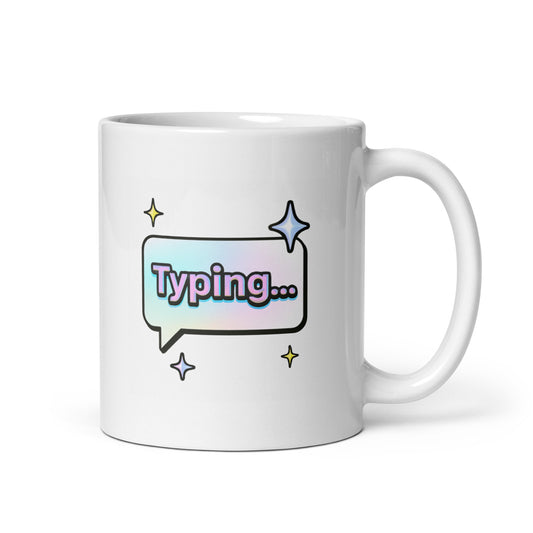Typing Mug – Chat Bubble Y2K Glitchy Holographic Internet Mood Cup – Duvencioglu