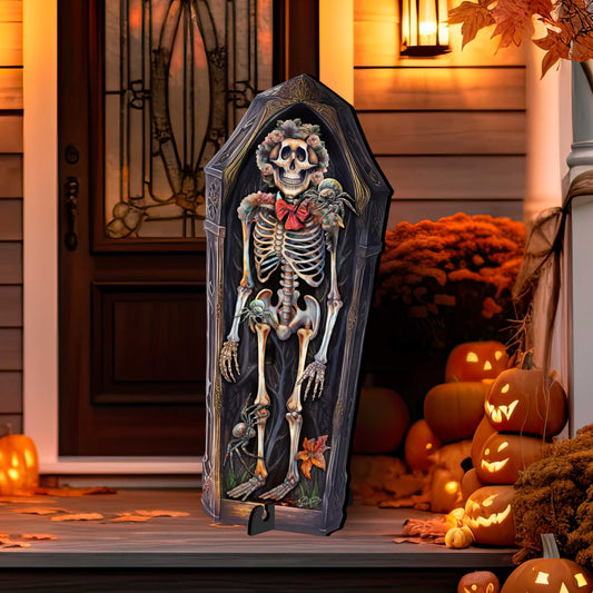 Freestanding Halloween Skeleton Coffin Decor - Handcrafted Wood Art by G. Debrekht (Made in USA) – Duvencioglu
