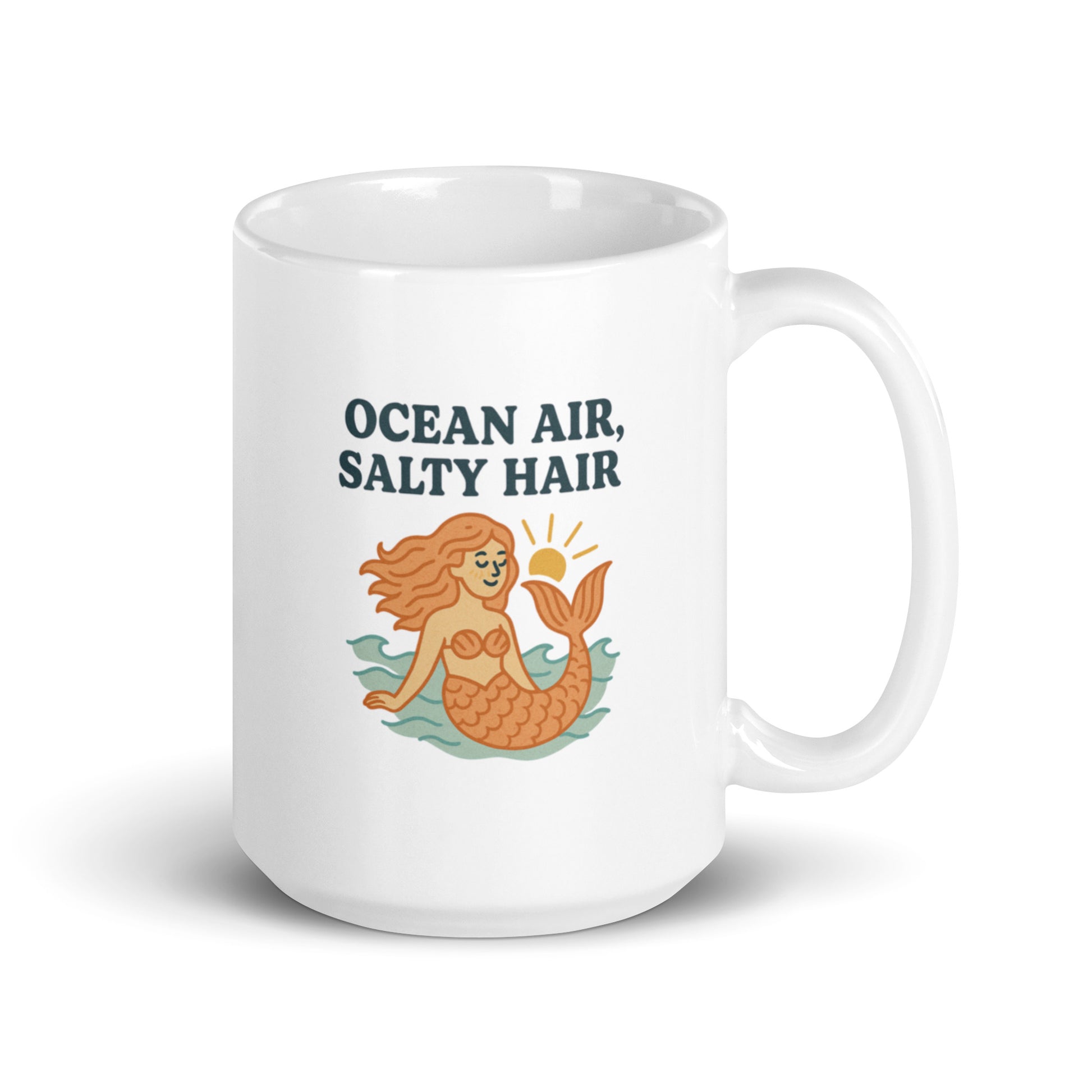 Ocean Air Salty Hair Mug – Retro Mermaid Coffee Cup, Coastal Beach Gift-Duvencioglu