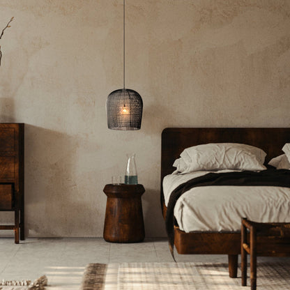 Zen Rattan LED Chandelier – 31 cm Handwoven Pendant for Tea Rooms & Studies – Duvencioglu