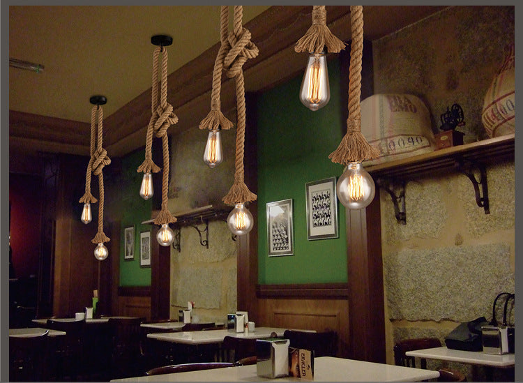 Industrial Hemp Rope Pendant Lamp - Rustic Coffee Shop & Bar Light – Duvencioglu