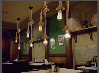 Industrial Hemp Rope Pendant Lamp - Rustic Coffee Shop & Bar Light – Duvencioglu