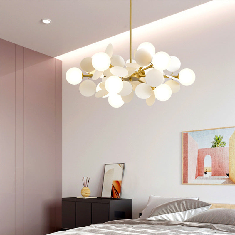 Nordic Minimalist Metal & Glass Chandelier – E27 Pendant Light (White/Grey/Color) – Duvencioglu