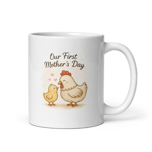 Our First Mother’s Day Mug – Cute Chick and Hen Illustration – New Mom Gift – First Mother&#39;s Day Gift from Baby – Cute Animal Coffee Cup – Duvencioglu