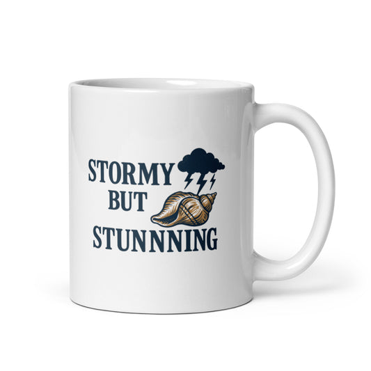 Stormy But Stunning Mug – Bold Nautical Shell & Lightning Cup, Ocean Mood Gift – Duvencioglu