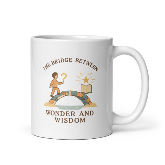 The Bridge Between Wonder and Wisdom Mug – Book Bridge Teacher Design – Inspirational Educator Gift – Whimsical Pastel Coffee Cup – Duvencioglu