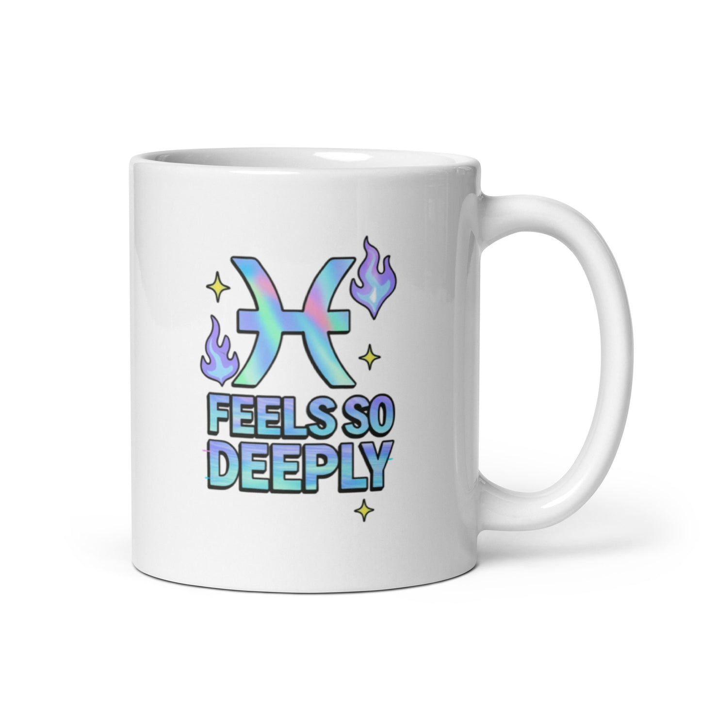 Pisces Mug – Feels So Deeply Holographic Zodiac Water Sign Pastel Cup – Duvencioglu