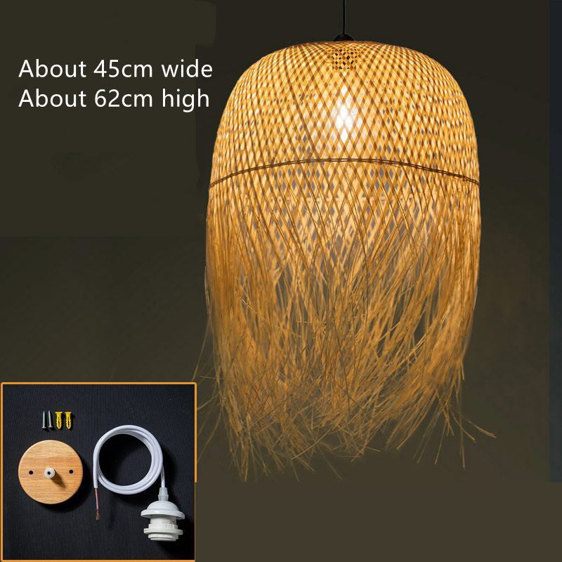 Creative Chinese Bamboo Weave Chandelier – Fish-Line Pendant (52×35 to 62×45 cm) – Duvencioglu