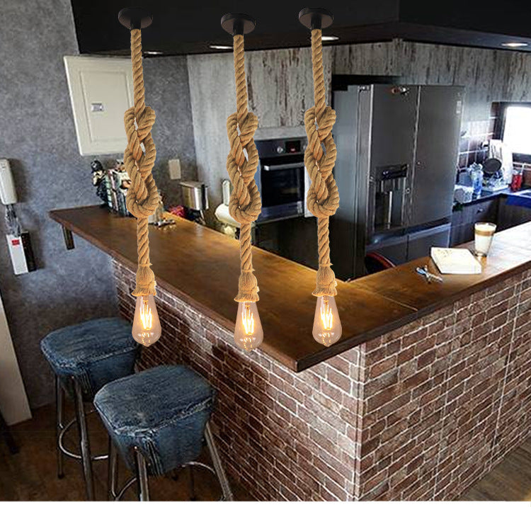 Retro Industrial Hemp-Rope Chandelier – Single & Double-Head Pendant – Duvencioglu