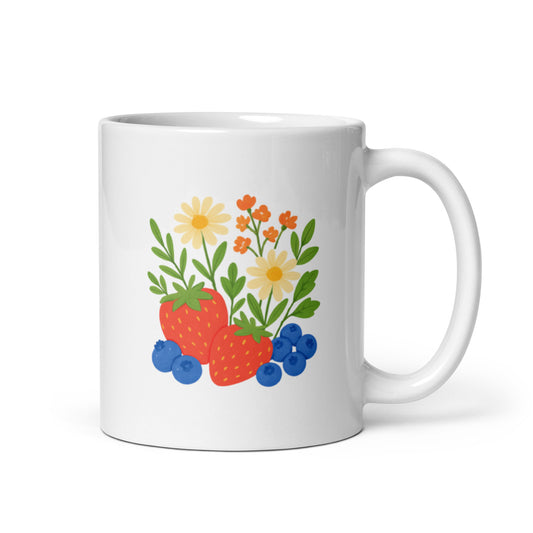 Fresh Berries and Wildflowers Mug – Cottage Picnic Aesthetic Cup – Colorful and Sweet Summer Coffee Mug – Cozy Nature Lover Gift – Duvencioglu