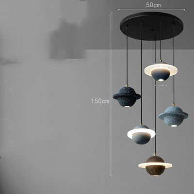 Modern Red Planet LED Chandelier – Single-Head Marble Pendant – Duvencioglu