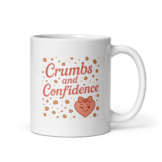 Crumbs & Confidence Mug – Coquette Breakfast Mood Cup, Cute Girly Gift Idea – Duvencioglu