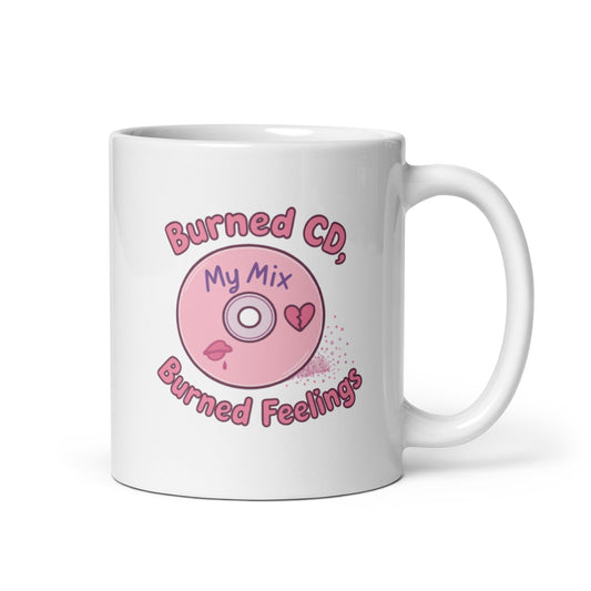 Burned CD Burned Feelings Mug – Y2K Sad Girl Aesthetic Cup, Retro Mix CD Gift – Duvencioglu
