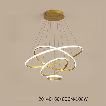 Smart Gold Multi-Ring LED Chandelier – Bluetooth, App & Voice Control – Duvencioglu