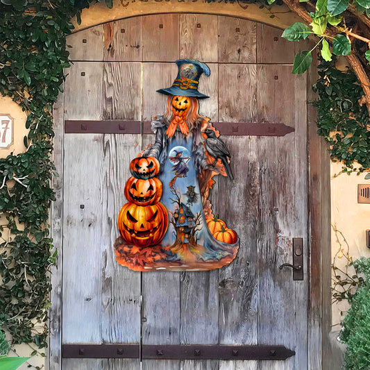 Halloween Pumpkin Wooden Door Décor - Handcrafted Door Hanger by G. DeBrekht (Made in USA) – Duvencioglu