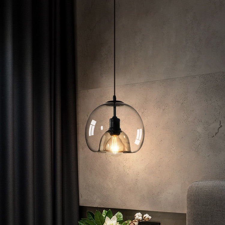 Nordic Single-Head Glass Chandelier – Cognac & Smoke Grey Pendant (E27) – Duvencioglu