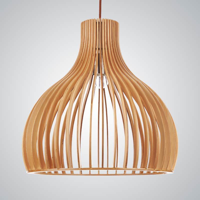 Nordic Bamboo Birdcage Wooden Chandelier – LED Art Pendant Light – Duvencioglu