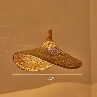 Japanese-Style Bamboo Rattan Chandelier – 30 cm LED Pendant – Duvencioglu