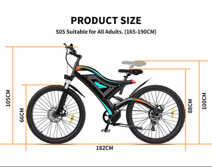 Ride Beyond Limits: 26" Electric Mountain Bike with 500W Motor & 48V Battery – Duvencioglu