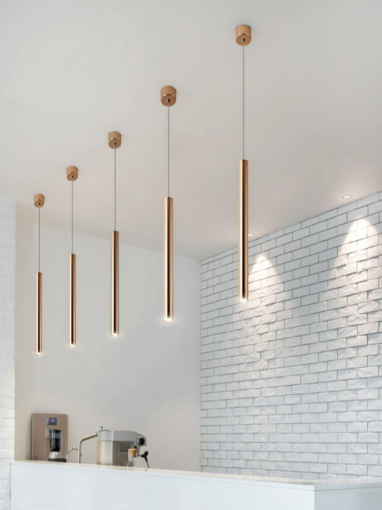 French Gold Cylindrical LED Chandelier – Single-Head Pendant – Duvencioglu