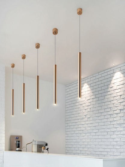 French Gold Cylindrical LED Chandelier – Single-Head Pendant – Duvencioglu