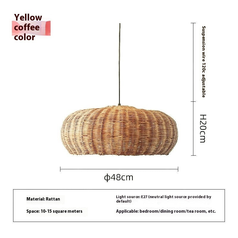 Nordic Handwoven Rattan Chandelier – Pastoral Pendant Light (Ø17×38 cm & Ø48×20 cm) – Duvencioglu