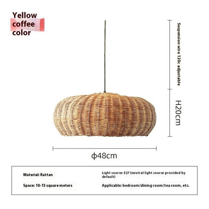 Nordic Handwoven Rattan Chandelier – Pastoral Pendant Light (Ø17×38 cm & Ø48×20 cm) – Duvencioglu