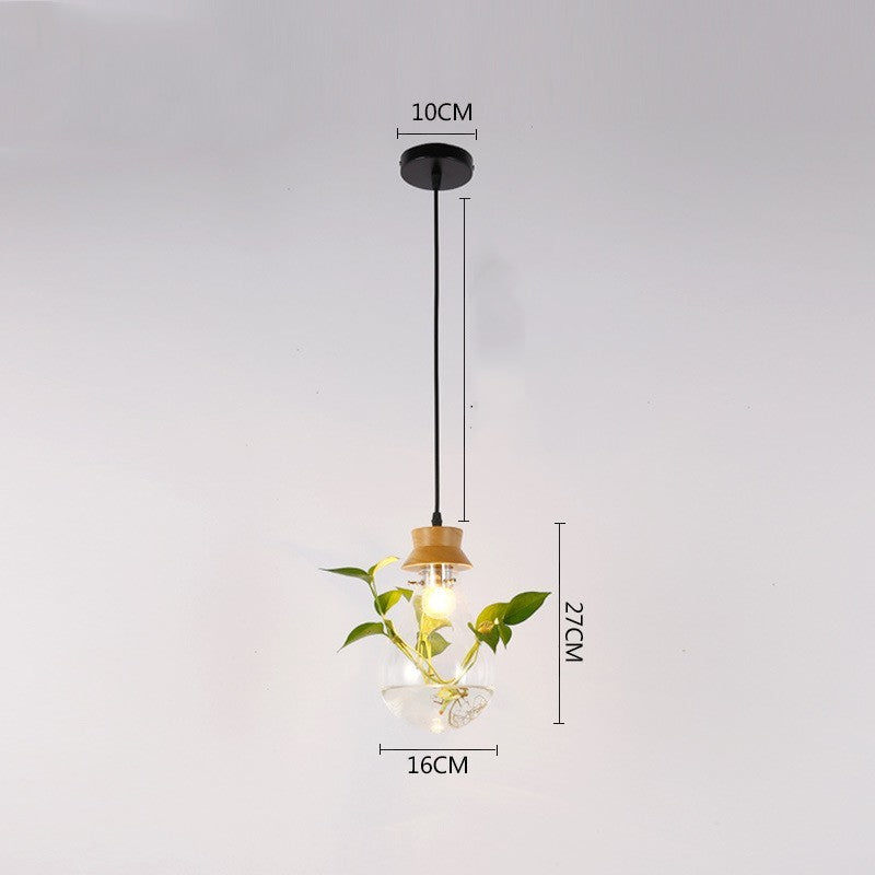 Aquarium-Style Glass & Wood LED Chandelier – 160 mm Single-Head Pendant – Duvencioglu