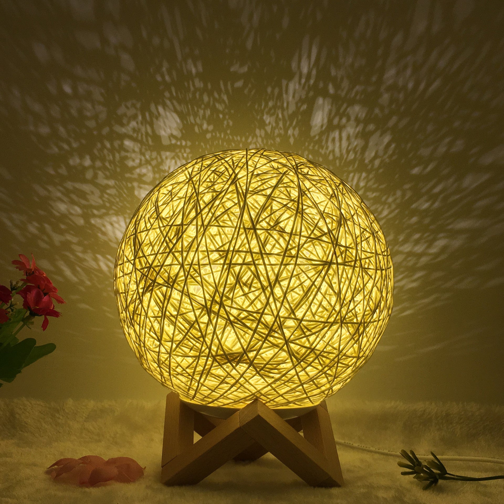 Creative Linen & Rattan Ball Table Lamp with Remote Control – Duvencioglu