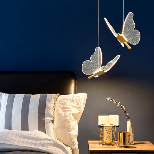 Butterfly-Accent Linear LED Chandelier – Modern Minimalist Bedside Pendant – Duvencioglu