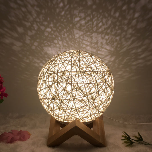 Creative Linen & Rattan Ball Table Lamp with Remote Control – Duvencioglu