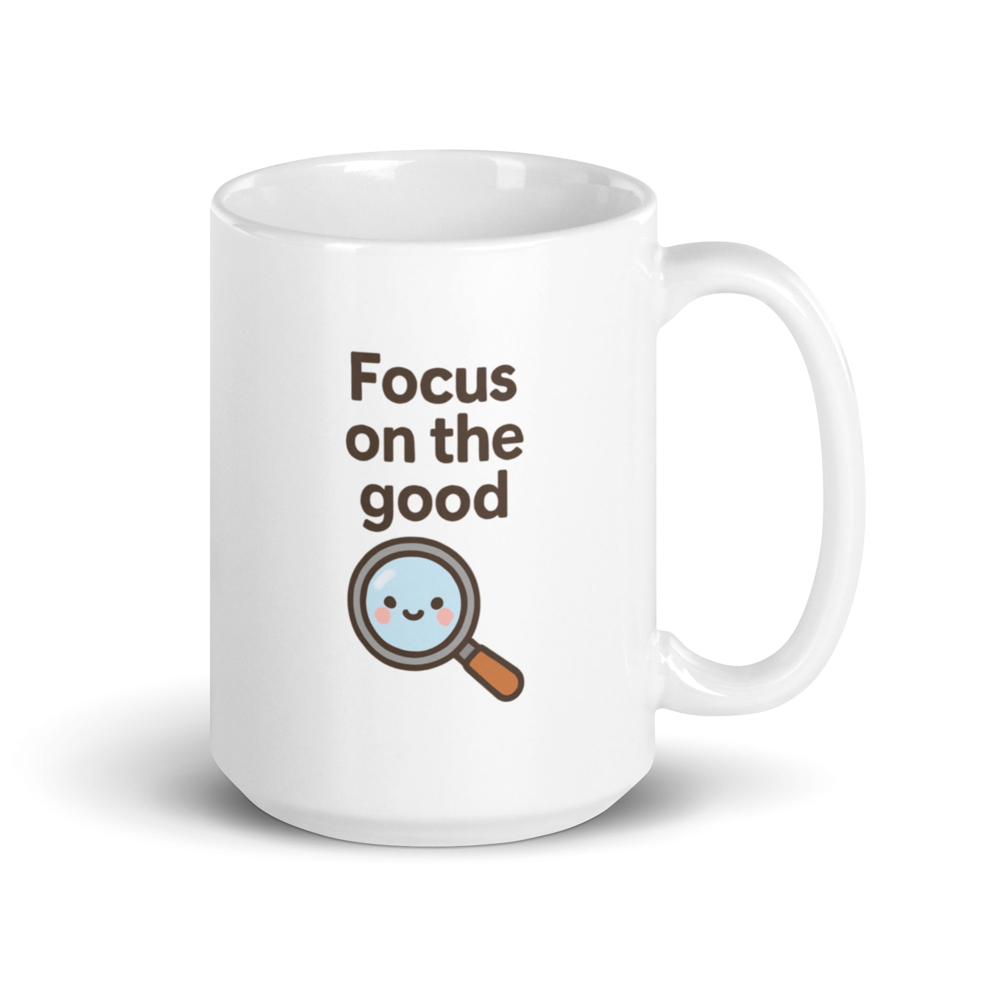 Focus on the Good Mug – Kawaii Magnifying Glass with Uplifting Message – Duvencioglu