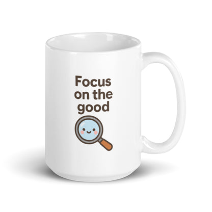 Focus on the Good Mug – Kawaii Magnifying Glass with Uplifting Message – Duvencioglu