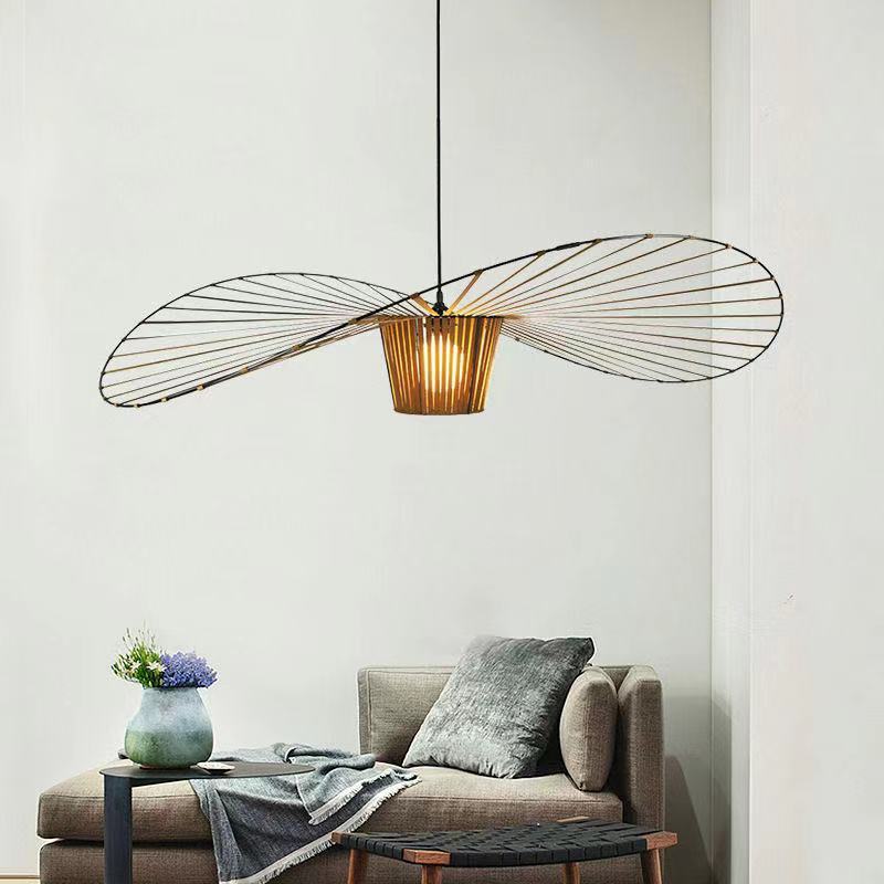 Straw Hat LED Chandelier – 60 cm Fabric Pendant Light – Duvencioglu