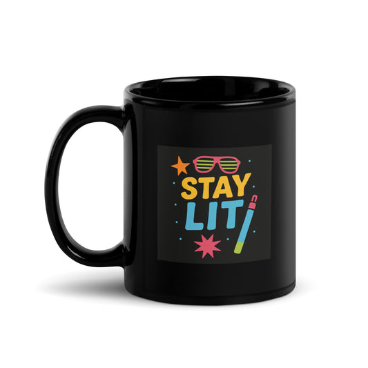Stay Lit Mug – Neon Party Glow Stick Design – Retro 90s Aesthetic Gift – Bold Colorful Coffee Cup – Duvencioglu