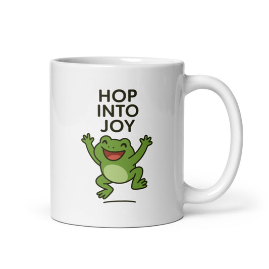 Hop Into Joy Frog Mug – Cute Cheerful Animal Quote Gift Idea – Duvencioglu