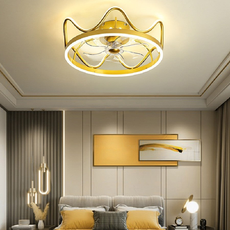 Modern Invisible Fan Chandelier with Rattan Accents – Remote, App & Voice Control (45 × H18 cm) – Duvencioglu