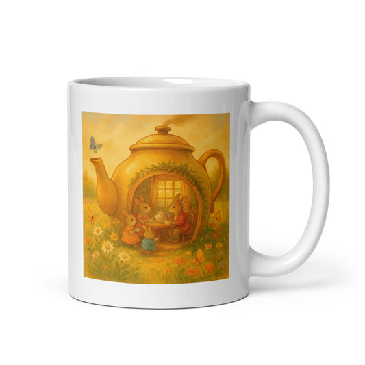 Teapot Bunny Home Mug – Whimsical Cottagecore Coffee Cup, Cozy Tea Time Gift for Nature Lovers – Duvencioglu
