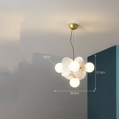 Nordic Minimalist Metal & Glass Chandelier – E27 Pendant Light (White/Grey/Color) – Duvencioglu
