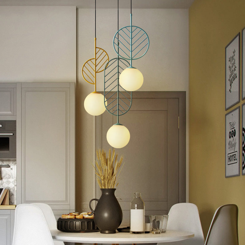 Nordic Macaron Leaf LED Chandelier – Half-Moon & Circular Pendant – Duvencioglu